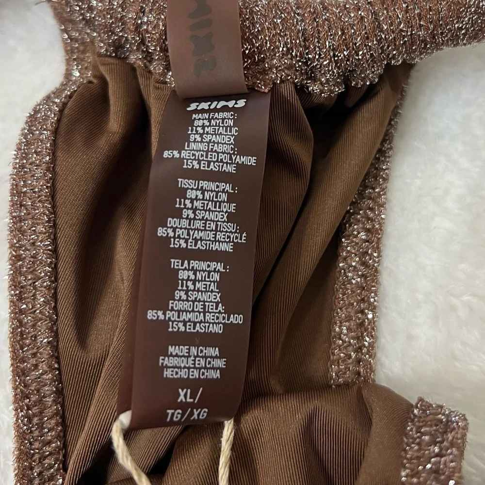 Skims Glitter Swim Ruched Tanga Bikini Bottom Jasper Brown Size L
